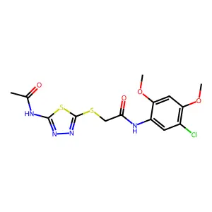 2-[(5-acetamido-1,3,4-thiadiazol-2-yl)sulfanyl]-N-(5-chloro-2,4-dimethoxyphenyl)acetamide structure