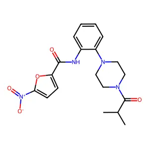 N-[2-[4-(2-methylpropanoyl)piperazin-1-yl]phenyl]-5-nitrofuran-2-carboxamide structure