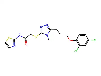 2-({5-[3-(2,4-dichlorophenoxy)propyl]-4-methyl-4H-1,2,4-triazol-3-yl}sulfanyl)-N-(1,3-thiazol-2-yl)acetamide structure