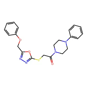 1-({[5-(Phenoxymethyl)-1,3,4-oxadiazol-2-yl]thio}acetyl)-4-phenylpiperazine structure