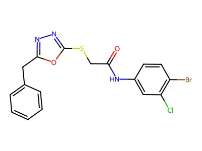 2-[(5-benzyl-1,3,4-oxadiazol-2-yl)sulfanyl]-N-(4-bromo-3-chlorophenyl)acetamide structure