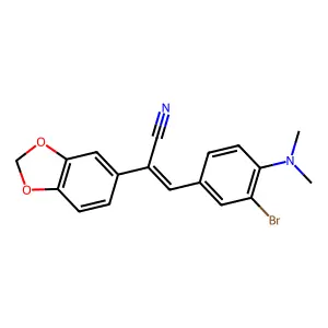 (2E)-2-(1,3-benzodioxol-5-yl)-3-[3-bromo-4-(dimethylamino)phenyl]prop-2-enenitrile structure