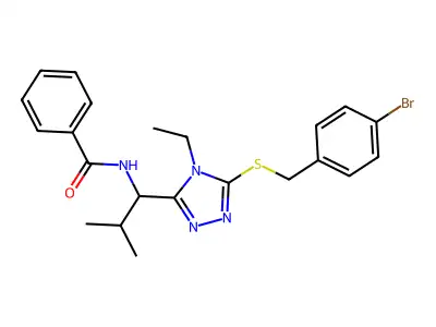 N-(1-{5-[(4-bromobenzyl)sulfanyl]-4-ethyl-4H-1,2,4-triazol-3-yl}-2-methylpropyl)benzamide structure