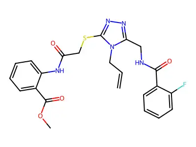 methyl 2-[({[5-({[(2-fluorophenyl)carbonyl]amino}methyl)-4-(prop-2-en-1-yl)-4H-1,2,4-triazol-3-yl]sulfanyl}acetyl)amino]benzoate structure