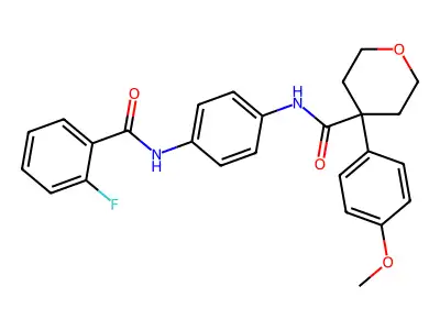 N-[4-[(2-fluorobenzoyl)amino]phenyl]-4-(4-methoxyphenyl)oxane-4-carboxamide structure