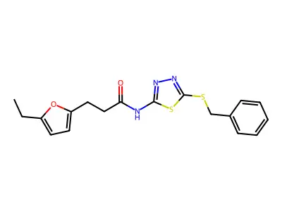 N-[5-(benzylsulfanyl)-1,3,4-thiadiazol-2-yl]-3-(5-ethylfuran-2-yl)propanamide structure