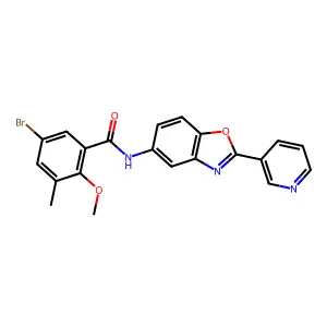 5-bromo-2-methoxy-3-methyl-N-(2-pyridin-3-yl-1,3-benzoxazol-5-yl)benzamide structure