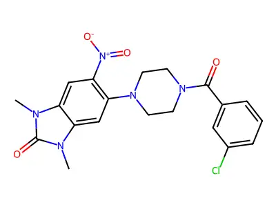 5-[4-(3-Chlorobenzoyl)piperazin-1-yl]-1,3-dimethyl-6-nitrobenzimidazol-2-one structure