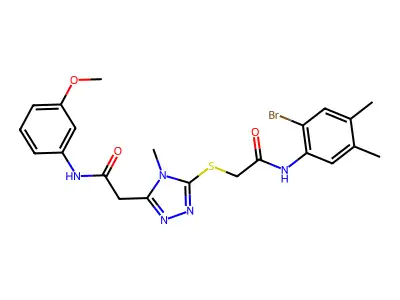 2-[5-({2-[(2-bromo-4,5-dimethylphenyl)amino]-2-oxoethyl}sulfanyl)-4-methyl-4H-1,2,4-triazol-3-yl]-N-(3-methoxyphenyl)acetamide structure