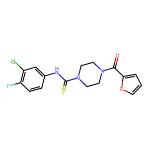 N-(3-chloro-4-fluorophenyl)-4-(furan-2-carbonyl)piperazine-1-carbothioamide structure