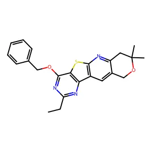 4-(benzyloxy)-2-ethyl-8,8-dimethyl-7,10-dihydro-8H-pyrano[3'',4'':5',6']pyrido[3',2':4,5]thieno[3,2-d]pyrimidine structure