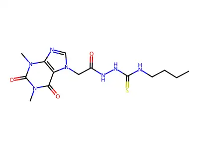 1-butyl-3-[[2-(1,3-dimethyl-2,6-dioxopurin-7-yl)acetyl]amino]thiourea structure