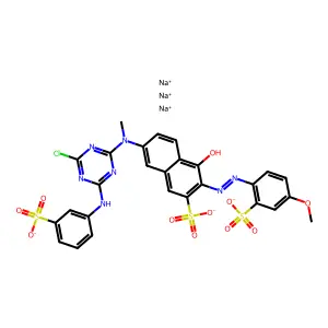 2-Naphthalenesulfonic acid, 7-((4-chloro-6-((3-sulfophenyl)amino)-1,3,5-triazin-2-yl)methylamino)-4-hydroxy-3-(2-(4-methoxy-2-sulfophenyl)diazenyl)-, sodium salt (1:3) structure