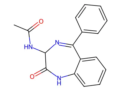 N-(2-oxo-5-phenyl-1,3-dihydro-1,4-benzodiazepin-3-yl)acetamide structure