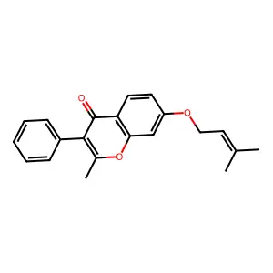 2-methyl-7-((3-methylbut-2-en-1-yl)oxy)-3-phenyl-4H-chromen-4-one structure