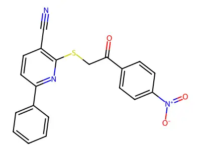 2-[2-(4-Nitrophenyl)-2-oxoethylthio]-6-phenylpyridine-3-carbonitrile structure