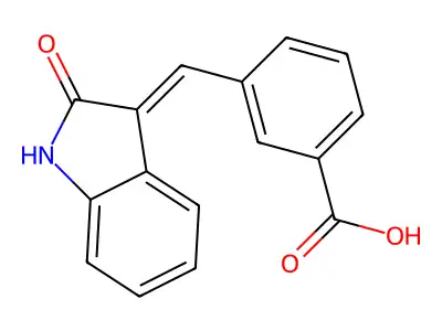 3-{[(3E)-2-oxo-2,3-dihydro-1H-indol-3-ylidene]methyl}benzoic acid structure
