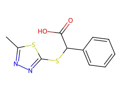 2-((5-Methyl-1,3,4-thiadiazol-2-yl)thio)-2-phenylacetic acid structure