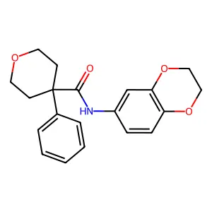 N-(2,3-dihydro-1,4-benzodioxin-6-yl)-4-phenyloxane-4-carboxamide structure