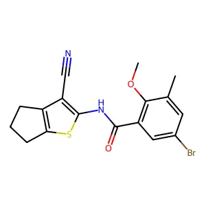 5-bromo-N-(3-cyano-5,6-dihydro-4H-cyclopenta[b]thiophen-2-yl)-2-methoxy-3-methylbenzamide structure