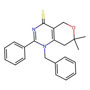 1-Benzyl-7,7-dimethyl-2-phenyl-5,8-dihydropyrano[4,3-d]pyrimidine-4-thione structure