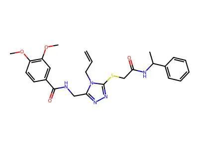 3,4-dimethoxy-N-{[5-({2-oxo-2-[(1-phenylethyl)amino]ethyl}sulfanyl)-4-(prop-2-en-1-yl)-4H-1,2,4-triazol-3-yl]methyl}benzamide structure