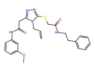 2-{[5-{2-[(3-methoxyphenyl)amino]-2-oxoethyl}-4-(prop-2-en-1-yl)-4H-1,2,4-triazol-3-yl]sulfanyl}-N-(2-phenylethyl)acetamide structure