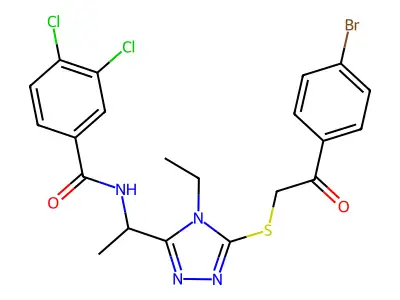 N-[1-(5-{[2-(4-bromophenyl)-2-oxoethyl]sulfanyl}-4-ethyl-4H-1,2,4-triazol-3-yl)ethyl]-3,4-dichlorobenzamide structure