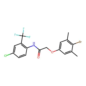 2-(4-bromo-3,5-dimethylphenoxy)-N-[4-chloro-2-(trifluoromethyl)phenyl]acetamide structure