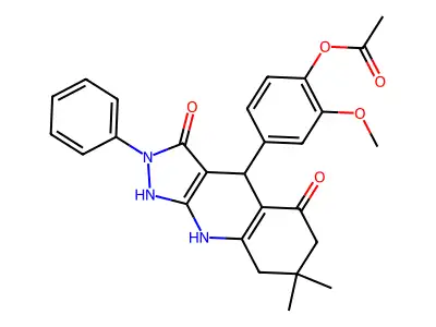 4-(3-hydroxy-7,7-dimethyl-5-oxo-2-phenyl-4,5,6,7,8,9-hexahydro-2H-pyrazolo[3,4-b]quinolin-4-yl)-2-methoxyphenyl acetate structure