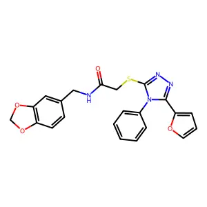 N-(1,3-Benzodioxol-5-ylmethyl)-2-[[5-(2-furanyl)-4-phenyl-4H-1,2,4-triazol-3-yl]thio]acetamide structure