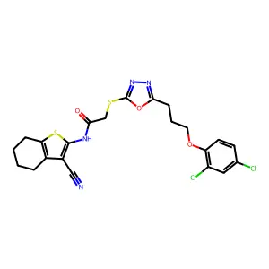 N-(3-cyano-4,5,6,7-tetrahydro-1-benzothiophen-2-yl)-2-({5-[3-(2,4-dichlorophenoxy)propyl]-1,3,4-oxadiazol-2-yl}sulfanyl)acetamide structure