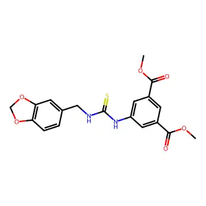 dimethyl 5-(3-(benzo[d][1,3]dioxol-5-ylmethyl)thioureido)isophthalate structure