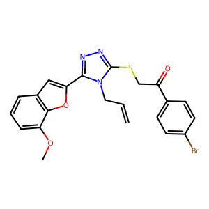 1-(4-bromophenyl)-2-[[5-(7-methoxy-1-benzofuran-2-yl)-4-prop-2-enyl-1,2,4-triazol-3-yl]sulfanyl]ethanone structure