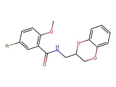 5-bromo-N-(2,3-dihydro-1,4-benzodioxin-3-ylmethyl)-2-methoxybenzamide structure
