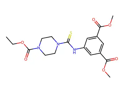 dimethyl 5-(4-(ethoxycarbonyl)piperazine-1-carbothioamido)isophthalate structure