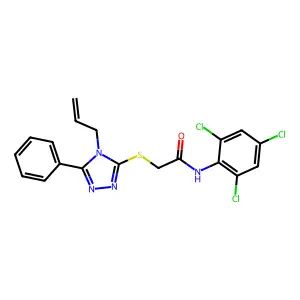 2-[(5-phenyl-4-prop-2-enyl-1,2,4-triazol-3-yl)sulfanyl]-N-(2,4,6-trichlorophenyl)acetamide structure