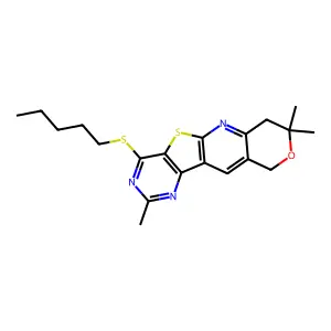 2,8,8-trimethyl-4-(pentylsulfanyl)-7,10-dihydro-8H-pyrano[3'',4'':5',6']pyrido[3',2':4,5]thieno[3,2-d]pyrimidine structure