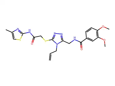 3,4-dimethoxy-N-[[5-[2-[(4-methyl-1,3-thiazol-2-yl)amino]-2-oxoethyl]sulfanyl-4-prop-2-enyl-1,2,4-triazol-3-yl]methyl]benzamide structure