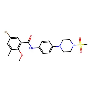 5-bromo-2-methoxy-3-methyl-N-[4-(4-methylsulfonyl-1-piperazinyl)phenyl]benzamide structure