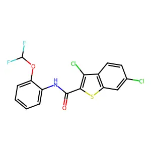 3,6-dichloro-N-[2-(difluoromethoxy)phenyl]-1-benzothiophene-2-carboxamide structure