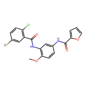 N-[3-[(5-bromo-2-chlorobenzoyl)amino]-4-methoxyphenyl]furan-2-carboxamide structure