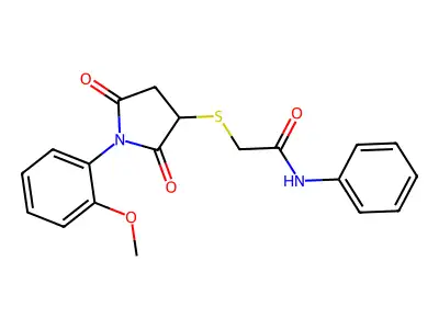 2-[1-(2-methoxyphenyl)-2,5-dioxoazolidin-3-ylthio]-N-phenylacetamide structure