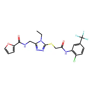 N-({5-[(2-{[2-chloro-5-(trifluoromethyl)phenyl]amino}-2-oxoethyl)thio]-4-ethyl-4H-1,2,4-triazol-3-yl}methyl)-2-furamide structure