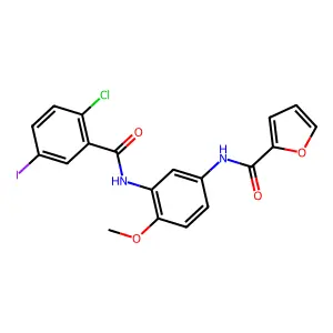 N-[3-[(2-chloro-5-iodobenzoyl)amino]-4-methoxyphenyl]furan-2-carboxamide structure