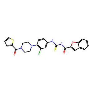N-({3-chloro-4-[4-(thiophen-2-ylcarbonyl)piperazin-1-yl]phenyl}carbamothioyl)-1-benzofuran-2-carboxamide structure