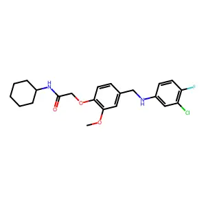 2-[4-[(3-chloro-4-fluoroanilino)methyl]-2-methoxyphenoxy]-N-cyclohexylacetamide structure