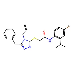 2-[(5-benzyl-4-prop-2-enyl-1,2,4-triazol-3-yl)sulfanyl]-N-(4-bromo-2-propan-2-ylphenyl)acetamide structure