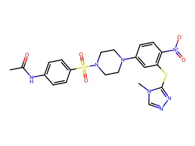 N-[4-[4-[3-[(4-methyl-1,2,4-triazol-3-yl)sulfanyl]-4-nitrophenyl]piperazin-1-yl]sulfonylphenyl]acetamide structure