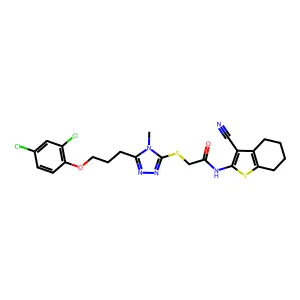 N-(3-cyano-4,5,6,7-tetrahydro-1-benzothiophen-2-yl)-2-({5-[3-(2,4-dichlorophenoxy)propyl]-4-methyl-4H-1,2,4-triazol-3-yl}sulfanyl)acetamide structure